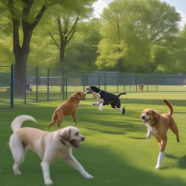 Dogs playing in a Milwaukee dog park