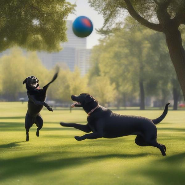 Adult Mini Black Lab Retrievers playing fetch