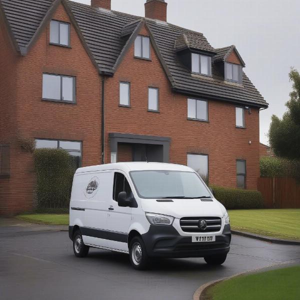 Mobile dog grooming van parked outside a house in Wigan