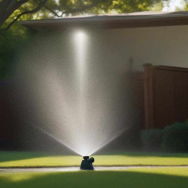 Motion-Activated Sprinkler Deterring Raccoon