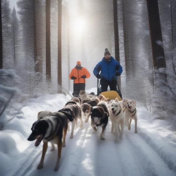 Musher giving commands to sled dog team