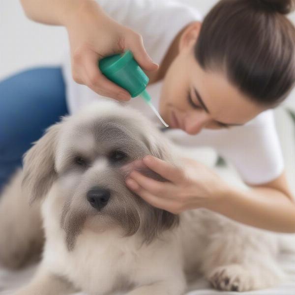 Applying natural flea treatment to a dog