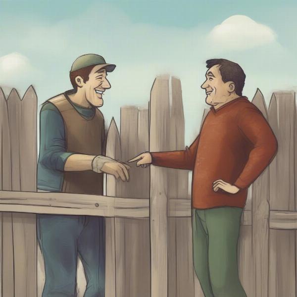 Neighbors talking over a fence