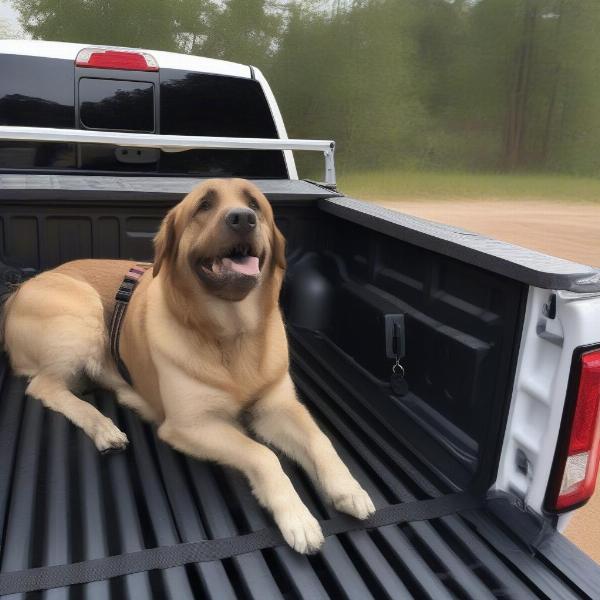 Securing the crate in a truck bed.