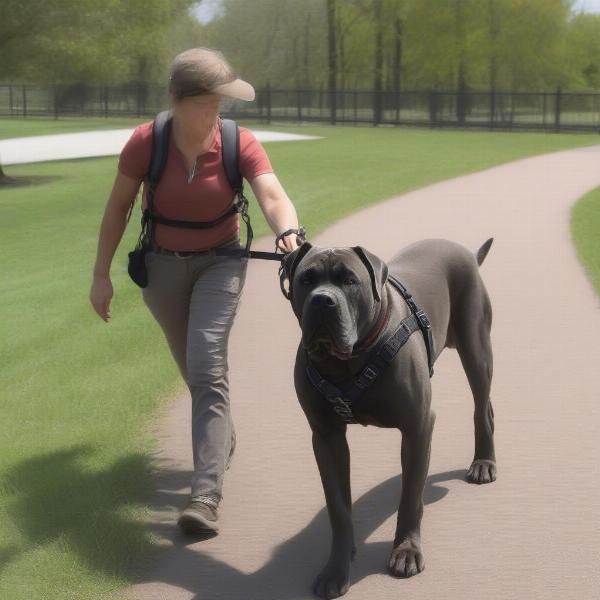 Cane Corso wearing a no-pull harness