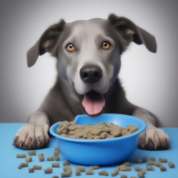 Benefits of Old Blue Dog Food: A happy, healthy dog enjoying a bowl of Old Blue.