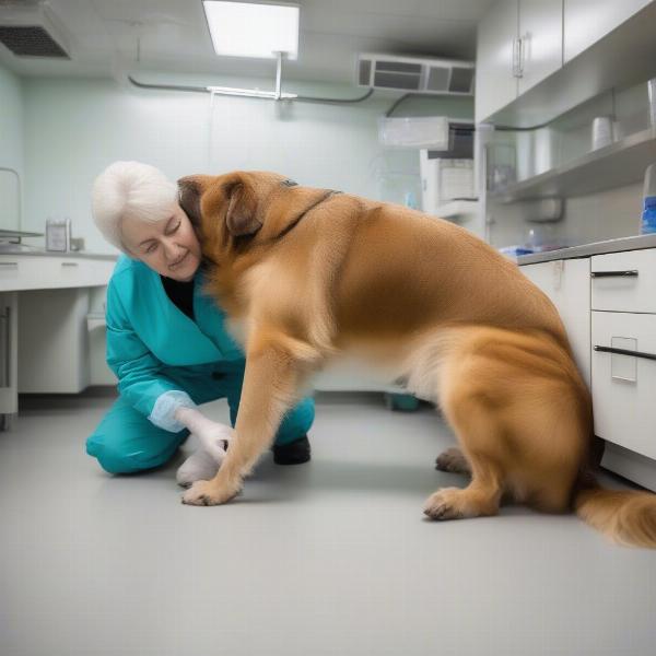 Veterinarian examining a senior dog for weight loss