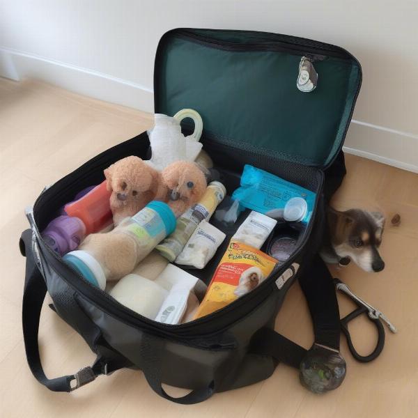 Packing a dog travel bag with essentials