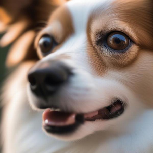 Close up of a Papillon dog's face