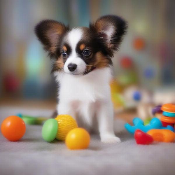 Papillon Playing With Toys