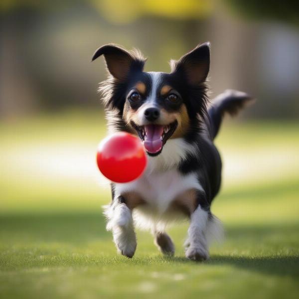 Papillon Terrier Mix Playing Fetch