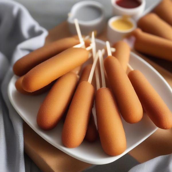 Perfectly cooked air fryer corn dogs on a plate