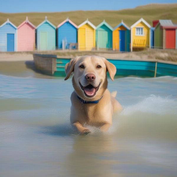 Dog Swimming at Perranporth Beach