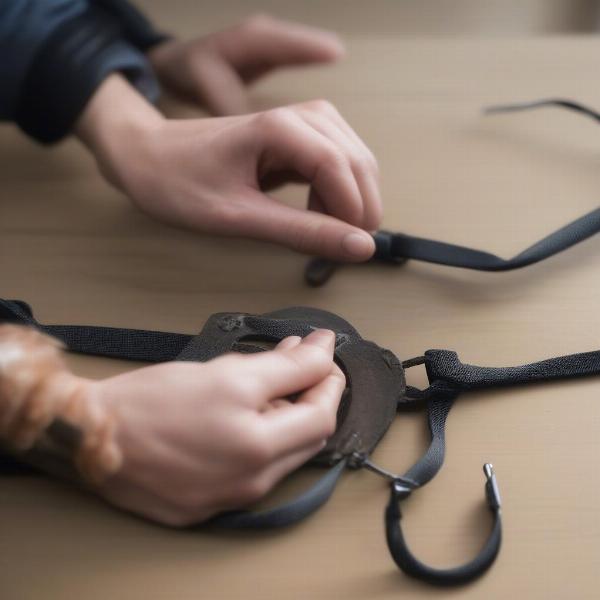 A person carefully checking a bungee leash