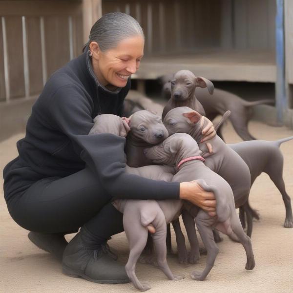 Peruvian Hairless Dog breeder socializing puppies