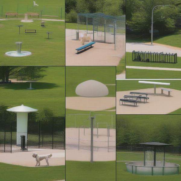 Pickering Dog Field Amenities: Water fountains, benches, and shade structures