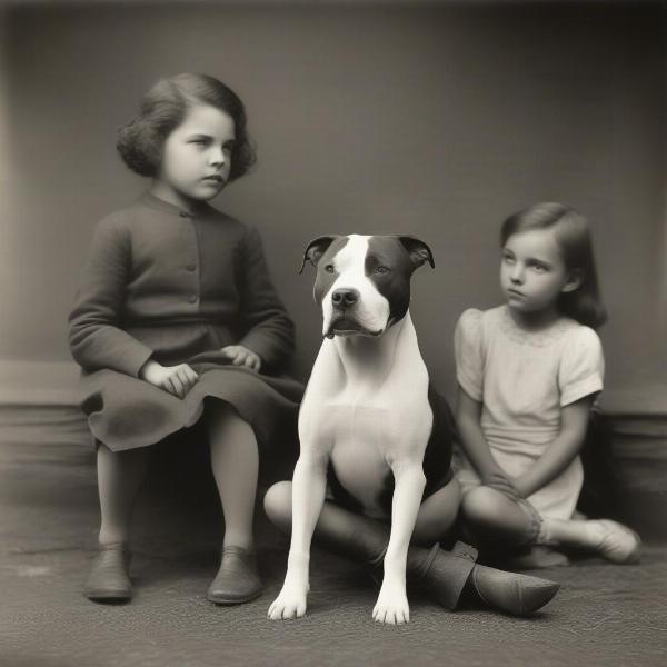 Pitbull with Children in a Historical Photo