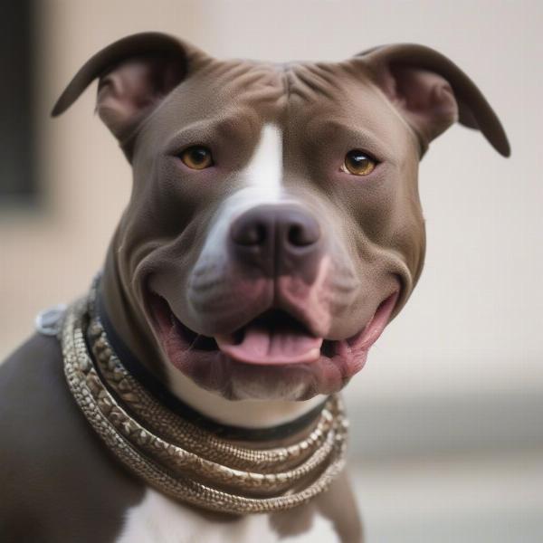 Pitbull Dog Wearing a Necklace