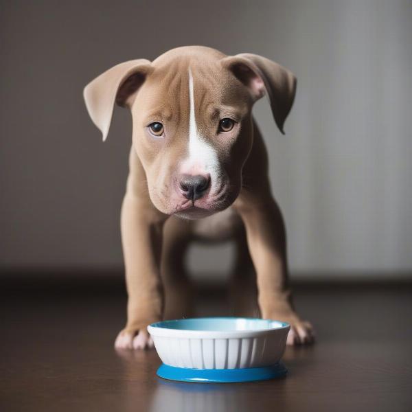 Pitbull puppy drinking water