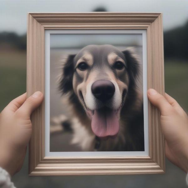 A grieving person holding a photo of their dog.