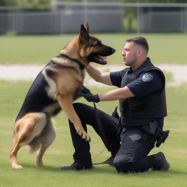 Police Dog Handler Training with a German Shepherd