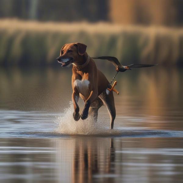 Polish Hunting Dog retrieving a bird