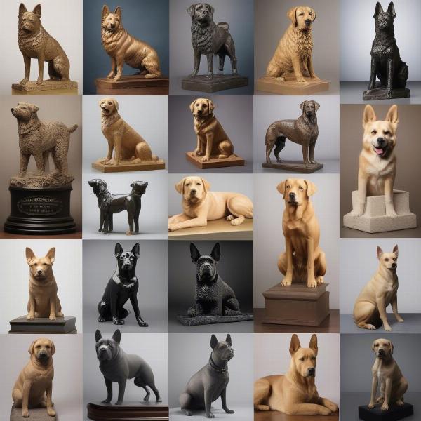 Popular dog breeds depicted in statues