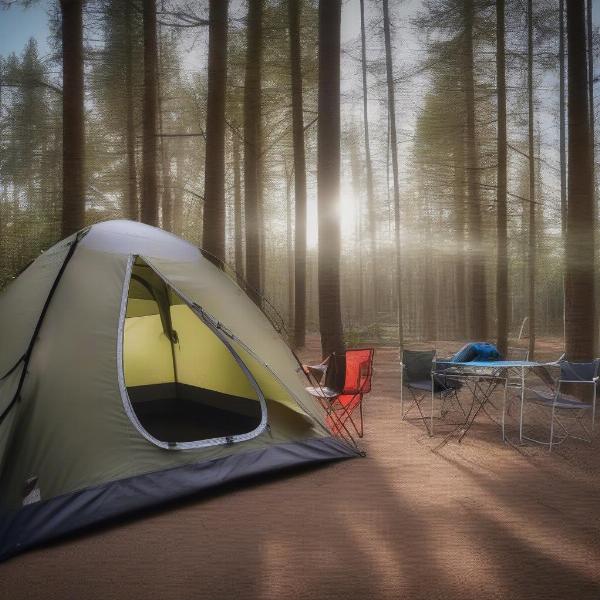 Setting up a portable dog fence at a campsite