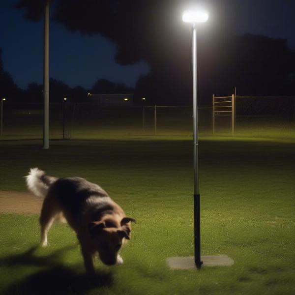 Portable Floodlight Illuminating a Dog Park