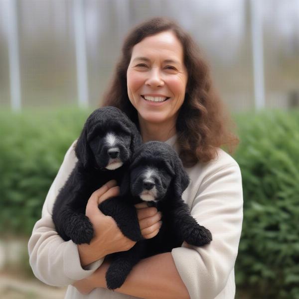 Portuguese Water Dog breeder with puppies