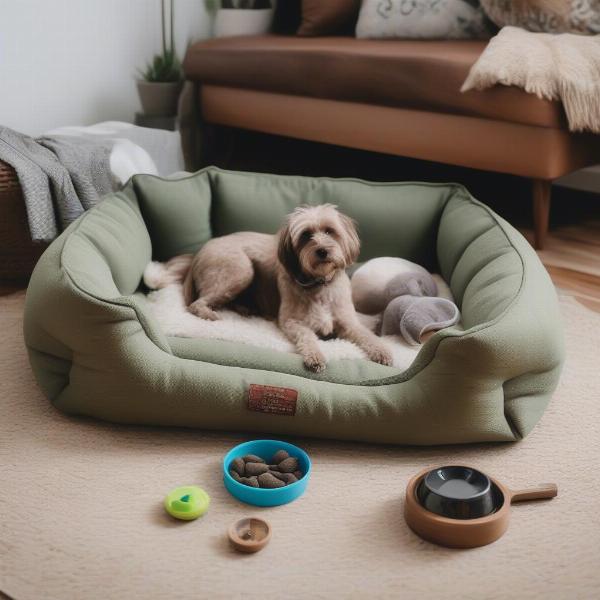 Preparing your home for a rescue dog, including setting up a comfortable bed, food and water bowls, and safe toys.