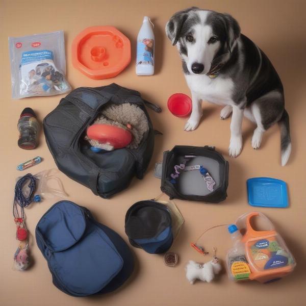 Essential supplies for a rescue dog.