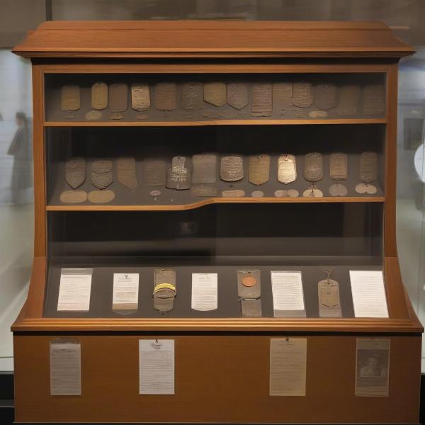 Preserved WWI dog tags in a museum display