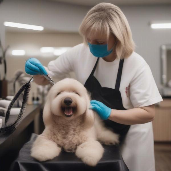 Professional Dog Groomer Applying Dye