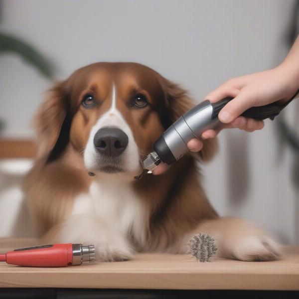 Professional dog nail grinder being used on a dog's paw