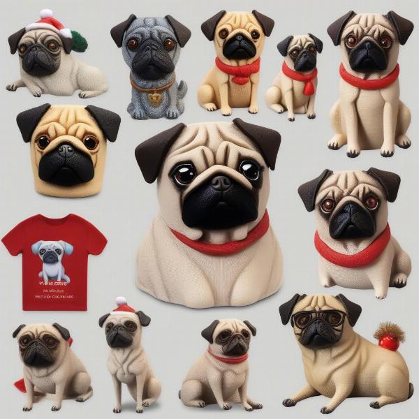 Variety of Pug Dog Ornaments