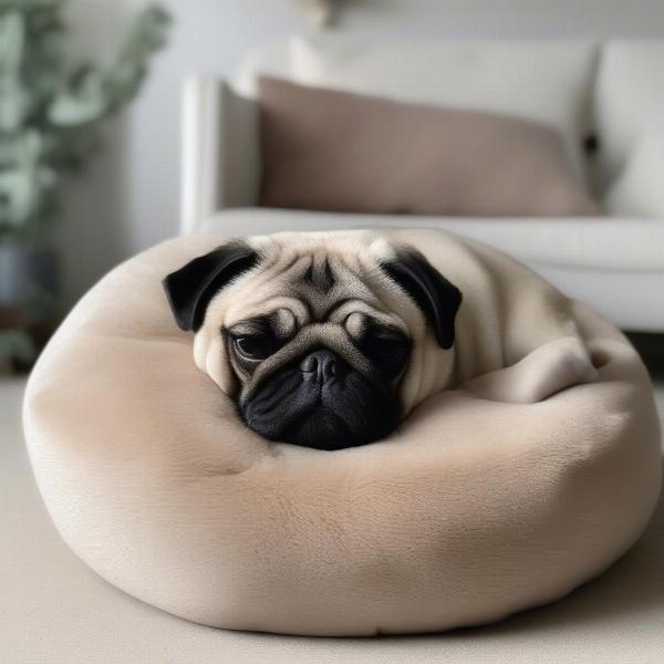 Pug in Plush Bed