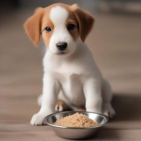 Puppy Enjoying Lamb and Brown Rice Dog Food