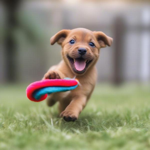 Puppy safely enjoying a no-stuffing toy