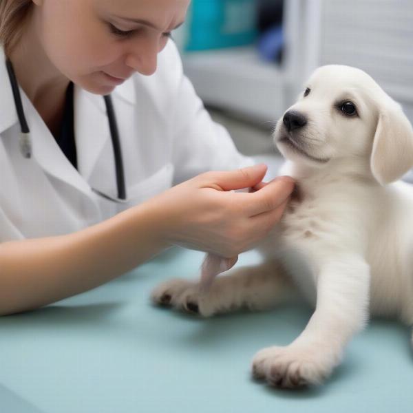 Veterinarian Examining Puppy's Paws