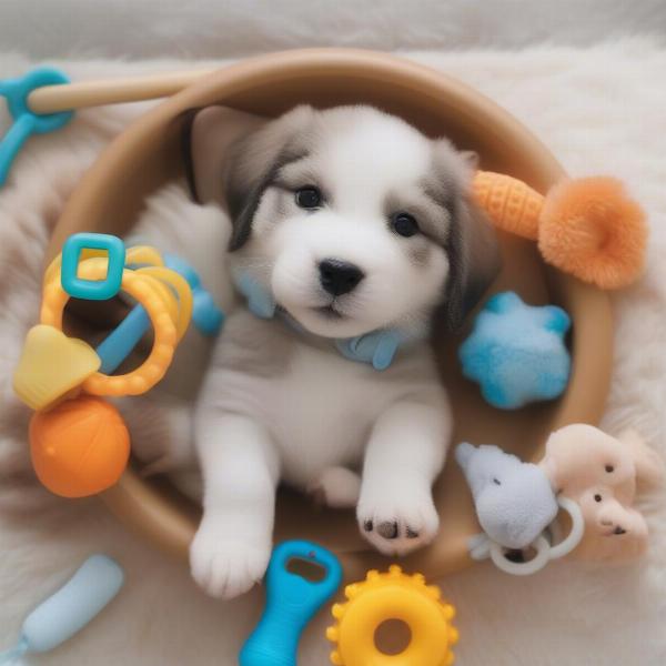 Puppy with teething toys