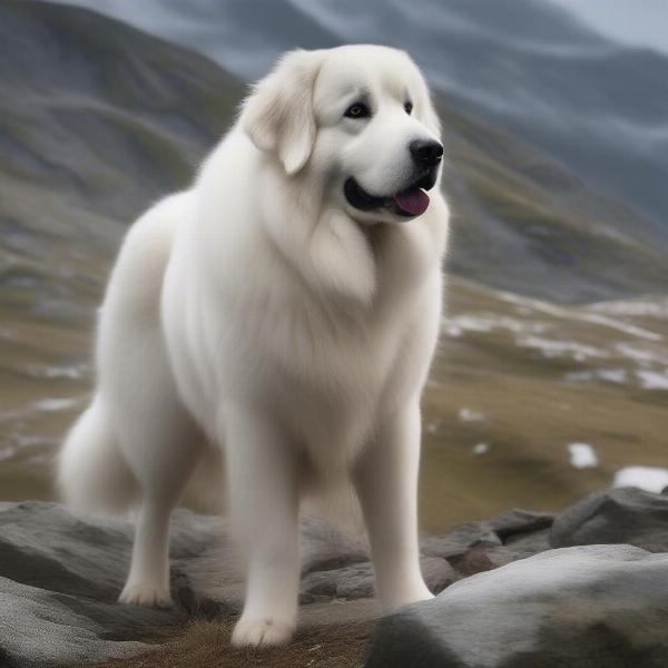 Great Pyrenees Dog With Dewclaws in Mountain Setting