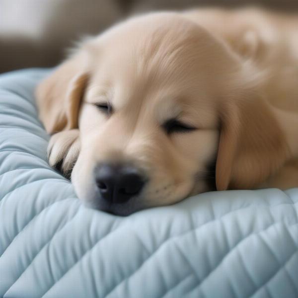 Dog sleeping soundly in a quilted dog bed