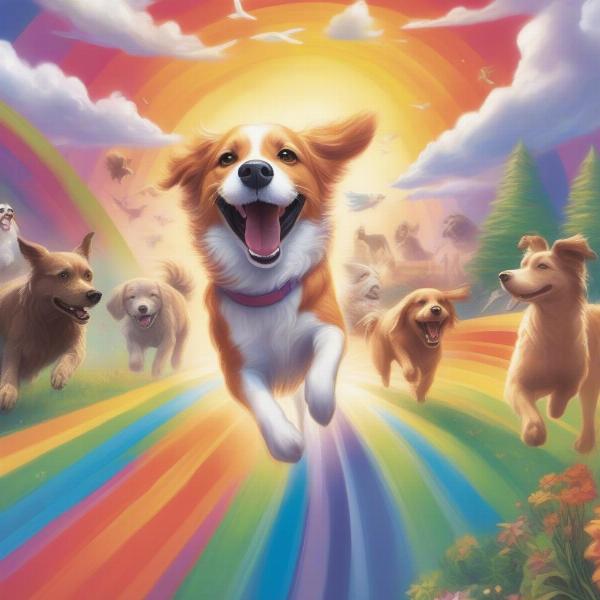 Dog Crossing the Rainbow Bridge Poem Illustration