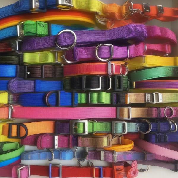 Rainbow dog collars in various styles and materials