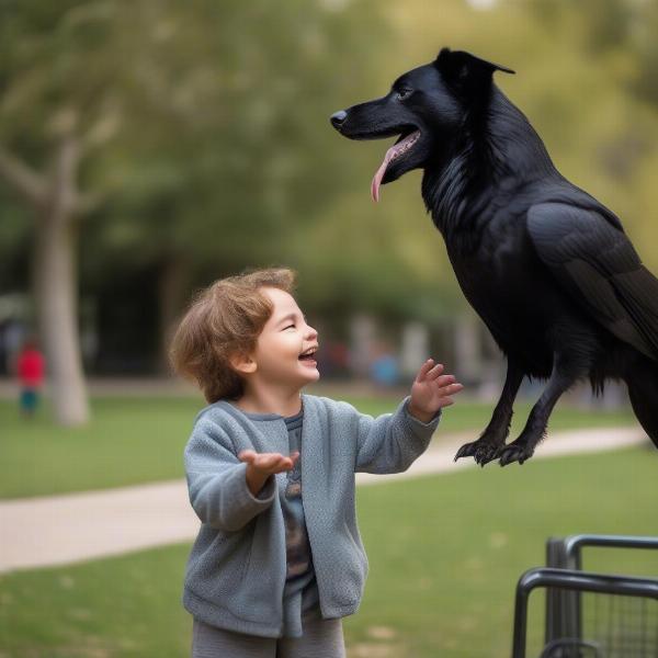 Raven Shepherd Dog playing with a family