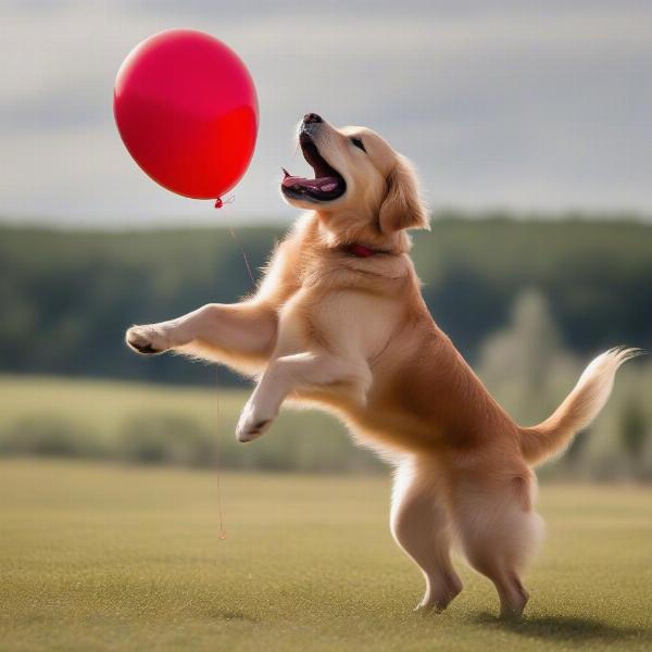 Golden Retriever Playing with a Balloon