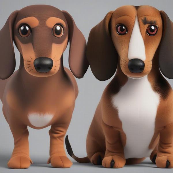 Comparison of a realistic stuffed dachshund plush and a cartoonish one.