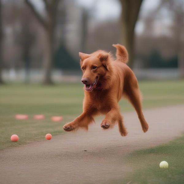 Red Dog Playing Outdoors