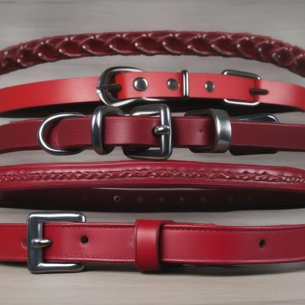 Various Styles of Red Leather Dog Collars